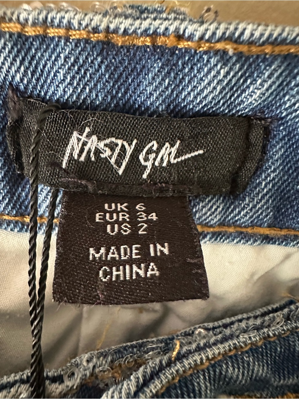 NWT Nasty Gal for Nordstrom Floral Sequin 100% Cotton Denim Mini Skirt, Sz 2 - Picture 4 of 9
